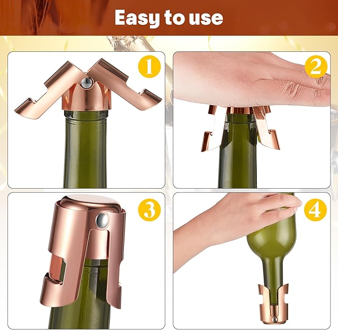 Tessco 12 Pcs Stainless Steel Champagne Stopper Reusable Bottle Sealer Wine Corker Champagne Cork Stopper with a Built in Sealing Plug Compact Champagne Saver Plug for Cava Prosecco (Rose Gold)