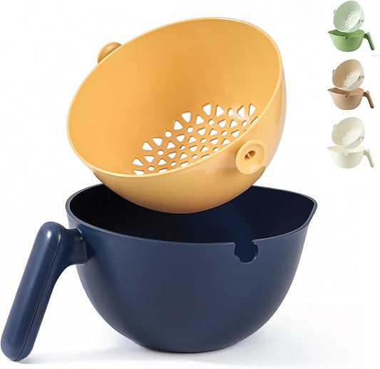 Chef's Path 2 in 1 Kitchen Strainer and Colander for Kitchen, Multifunctional Food Strainer Set, BPA Free Plastic Colander with Handle, Pasta Drainer, Veggie and Fruit Cleaner -Multicolor