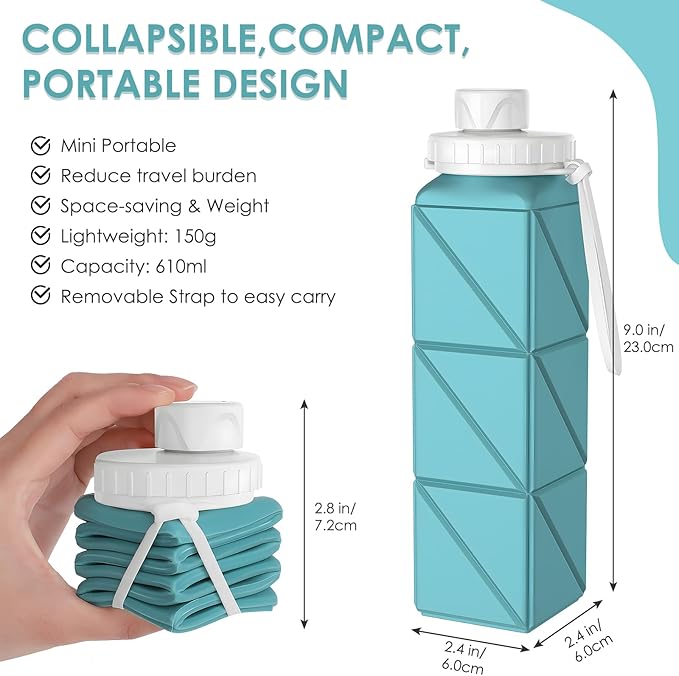 Collapsible Water Bottles,BPA-Free Leak-Proof Silicone Foldable Water Bottle Cup 20.6oz,Durable Lightweight Bottle for Gym Travel Camping Hiking Running (Green)