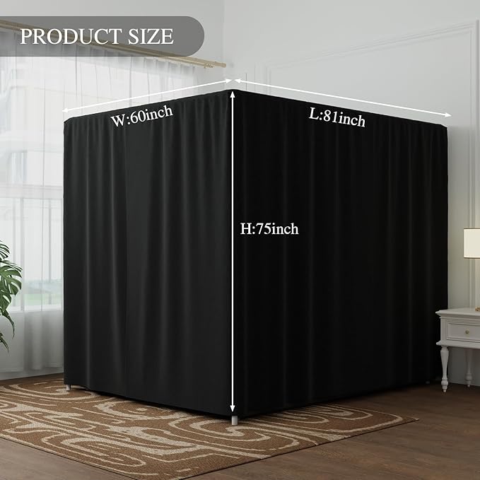 Black Canopy Bed Curtains - 4 Corner Post Bed Curtains Queen Lightproof Drapes Bed Canopy Curtains with Tie Backs for Adults & Girls Bedroom Decoration(Black,Queen)