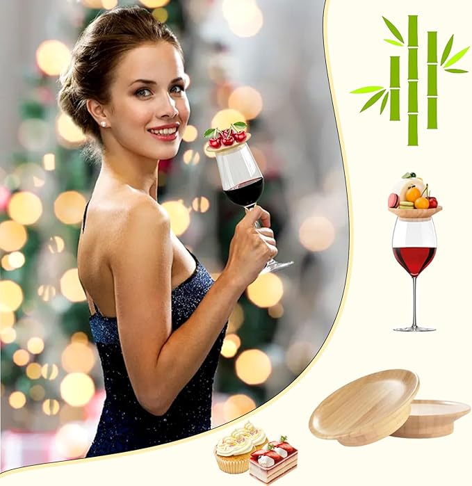 Wine Glass Charcuterie Topper, 2024 6Pcs New Wine Glass Charcuterie Board Topper, Bamboo Wine Glass Topper - Prevent Red Wine from Splashing, Charcuterie Wine Glass Topper, Gift for Wine Lovers