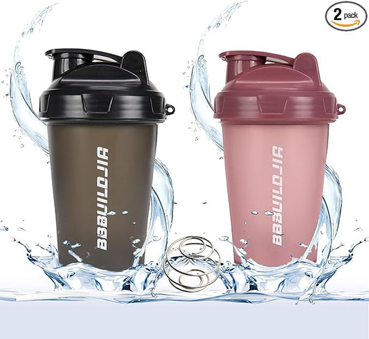 [2 PACK] 17 oz Protein Shaker Bottles Protein Mixer - Leak Proof Shaker Cups for Protein Shakes, Protein Shaker Bottle, Protein Shake Cup, BPA Free & Dishwasher Safe Black/Pink