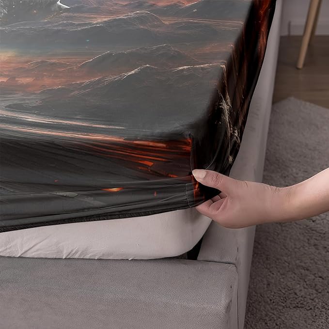 AILONEN Panther Fitted Sheet Set Queen Size, Galaxy Starry Planet Volcano Boys Black Bear Bed Sheet Set,3 Pieces Printed Fitted Sheet with 2 Pillowcases