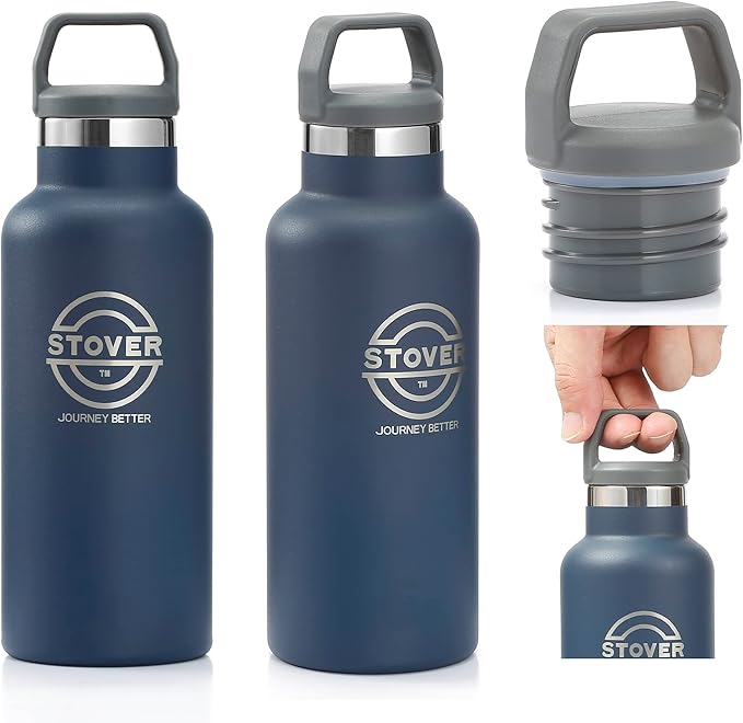 STOVER Insulated Water Bottle, 16oz Stainless Steel Double Wall Vacuum Wide Mouth Leakproof Twist Lid, Ideal for Sports, Travel & Daily Use (Navy Blue)