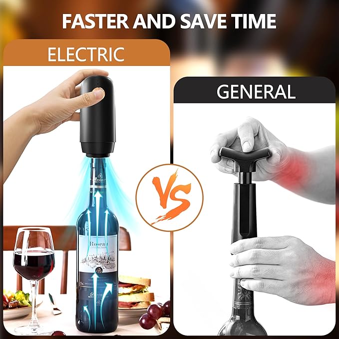 Electric Wine Saver Pump with 4 Reusable Vacuum Wine Stoppers, Rechargeable Automatic Wine Bottle Sealer for Keeps Wine Fresh, Gifts for the Elderly and Arthritis Sufferers