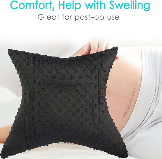 Star Hysterectomy Recovery Pillow C-Section Pillows with 2 Pockets for Tummy Tuck Abdominal Lumpectomy Belly Surgery Must Haves Shock Absorbing Cough Cushion Patients Gifts Minky Dot Black
