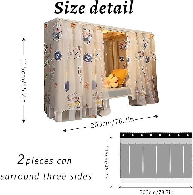 Beautiful Gauze Bunk Bed Curtains Drapes with Lace Privacy Bed Canopy for Bottom, 2 Panels, Sayhello