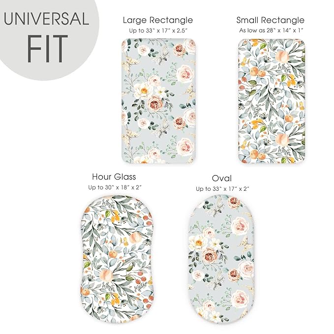GRSSDER Stretchy Ultra Soft Fitted Bassinet Sheet Set 2 Pack for Girls Universal Fit for Baby Cradle Moses Basket Oval Rectangle Mattress, Watercolor Flowers and Fruits