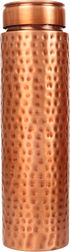 Pure Copper Water Bottle - Handcrafted - Ayurveda Health Benefits - 33 OZ - Leak proof - Easy to carry for Sports, Fitness, Yoga, School - Hammered Copper Matte Finish Vintage.