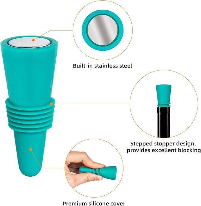 Reusable Wine Bottle Stoppers, 5 Pieces Silicone Wine Saver Champagne Stoppers, Decorative Wine Toppers Wine Sealer Caps, Beverage Preserver for Parties, Keep Wine, Beverage Fresh