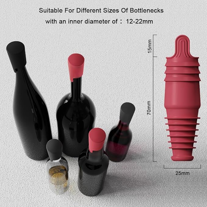 Silicone Wine Stopper Reusable Wine Bottle Stopper, 8Pcs Champagne Stoppers for Bottles, Food Grade Rubber Wine Stoppers for Wine Bottles (Red)