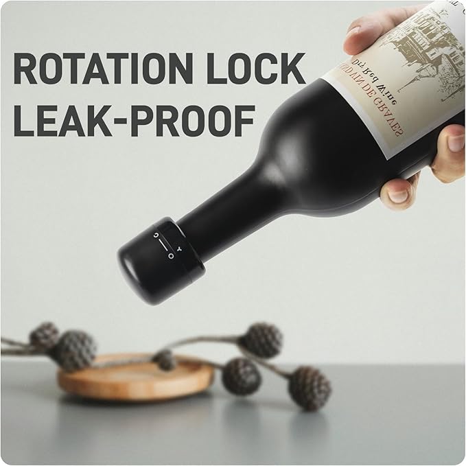 Wine Stoppers for Wine Bottles Set of 2, Leak-Proof Wine Saver, Reusable Wine Cork Cap, Wine Bottle Sealer for Parties, Ideal Gift for Wine Lover (Black)