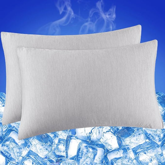 Cooling Pillow Cases for Hot Sleepers - Double Side Arc-Chill Q-Max>0.5 Cooling Fiber Cool Pillow Cases 2 Pack - Breathable Soft Cold Pillow Cases with Hidden Zipper (Light Grey, 20" x 36")