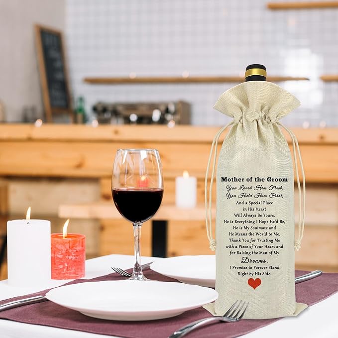 Mother of the Groom Gifts from Bride Wine Bag Wedding Gifts for Mother in Law Groom's Mom Decorative Wine Bottle Bag Engagement Bridal Shower Appreciation Gift for Mother of the Groom