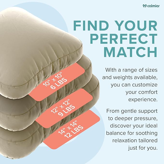 Calmier - 12 lb Sensory Weighted Pillow - Glass Bead Filled Hug Pillow - Ultra Plush Cozy Weighted Pillows for Adults and Kids - Child Sensory Pillow - Weighted Lap Pad (Tan - Minky, 12 LBS)