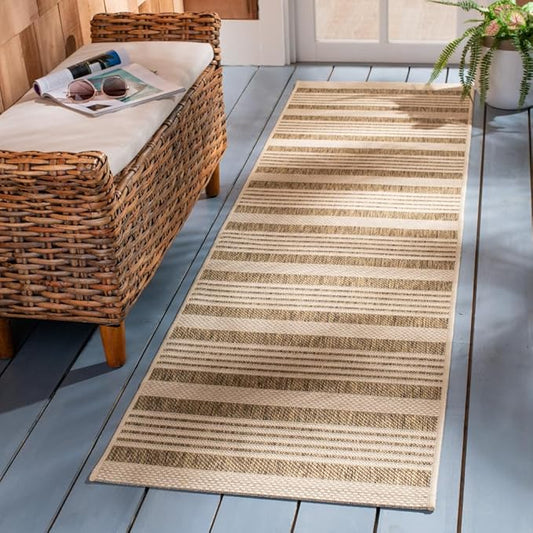 SAFAVIEH Courtyard Collection 2'3" x 8' Brown/Bone CY6062 Stripe Indoor/-Outdoor Waterproof Easy-Cleaning Patio Backyard Mudroom Runner-Rug