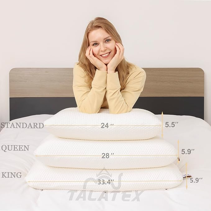 Talatex Talalay 100% Natural Premium Latex Pillow, Helps Relieve Pressure, No Memory Foam Chemicals, Perfect Package Best Gift with Removable Tencel Cover (Medium Firm, King(32.5"×15.7"×5.9"))