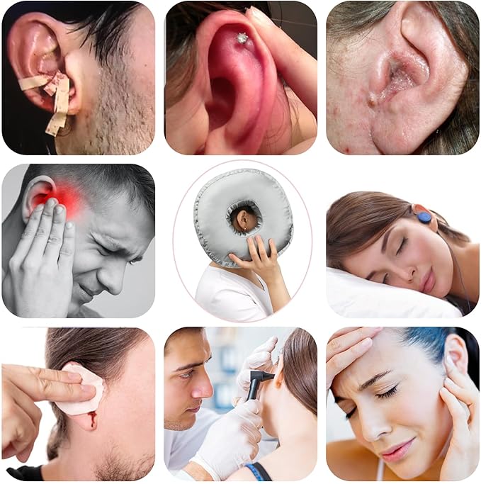 Satin Ear Piercing Pillow Removable Cover Luxury Cnh Pillow with Ear Holes for Ear Pain Side Sleepers Washable Large Donut Pillows Head Neck Support Gray
