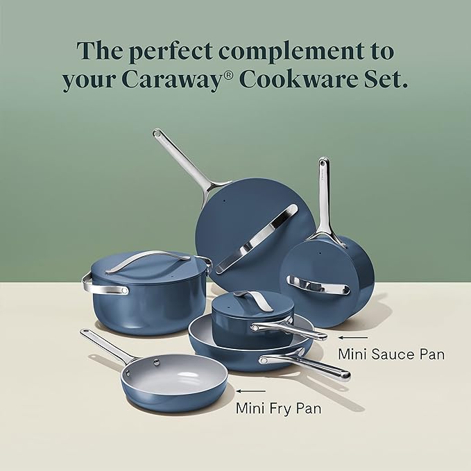 Caraway Mini Cookware Set - Non-Stick Ceramic Fry Pan (1.05 qt, 8") & Sauce Pan (1.75 qt) - Non Toxic, PTFE & PFOA Free - Oven Safe & Stovetop Agnostic (Gas, Electric & Induction) - Navy