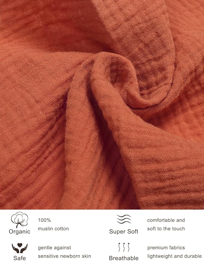 Rust Pack and Play Sheets, Muslin Cotton Small Pack n Play Mattress Pad Cover, 39"x27" Soft and Breathable Baby Sheets for Pack and Play (46P-04)