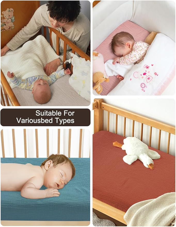 Blue Crib Sheets for Boys, Muslin Baby Crib Sheet for Standard Crib Mattress, Soft and Breathable Neutral Cotton Crib Sheets (46C-06)