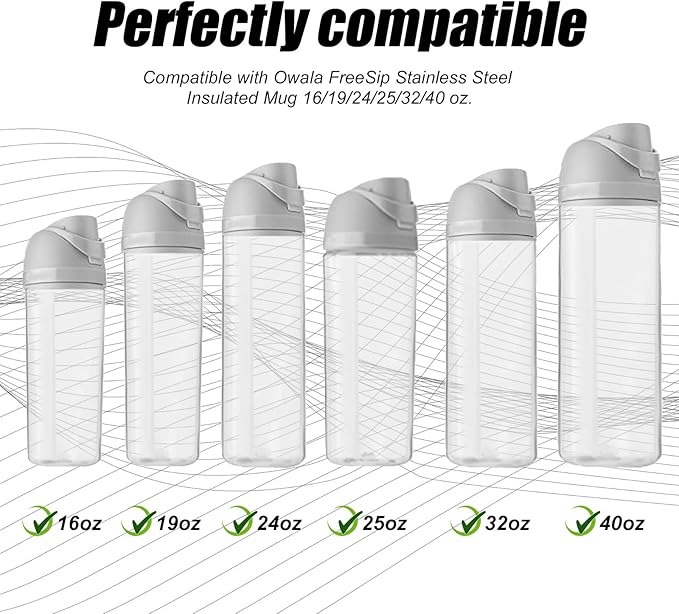 4pcs Water Bottle Seal Circle & 4pcs Replacement Stopper, Silicone O Circle Rubber Lid Gasket Parts for Owala Free Sip 19oz 24oz 32oz 40oz, Cap Mouth Plug Gasket Accessories, BPA-Free (Black)