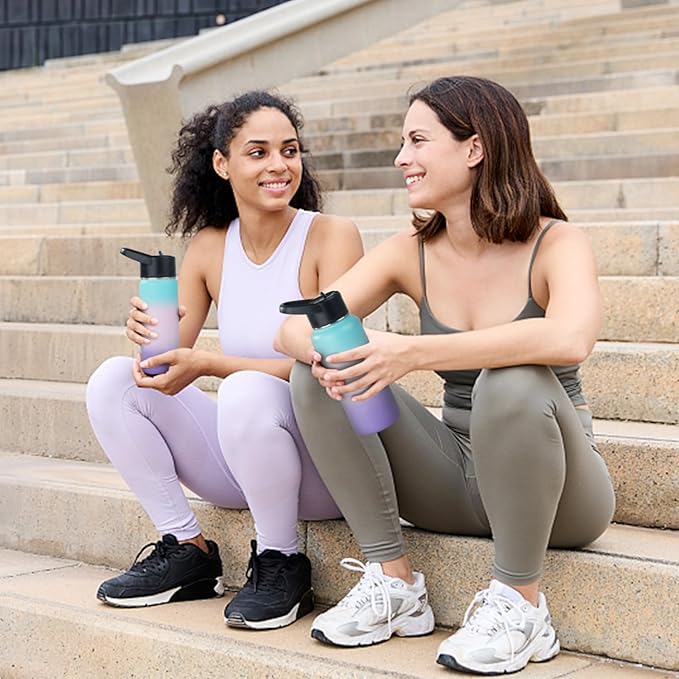 Stainless Steel Water bottle with Straw & Wide Mouth Lid, Wide Rotating Handle, 32oz Double Wall Vacuum Insulated Water Bottle Leak Proof, BPA Free, Keep Cold and Hot, 32oz, Purple Gradient