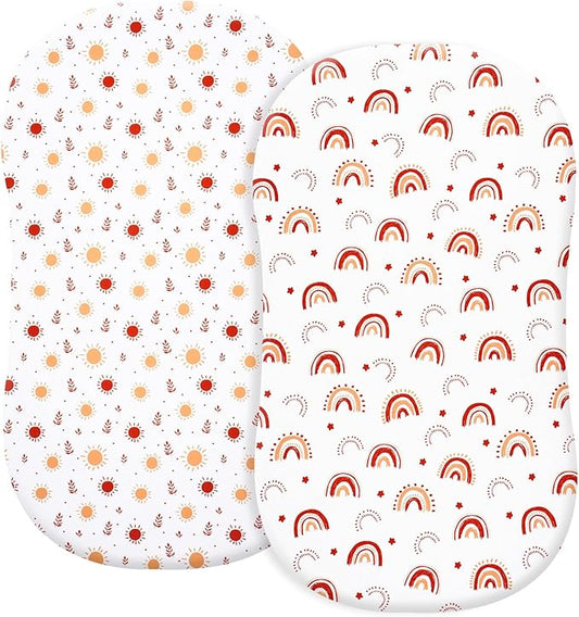 PHF Soft Bassinet Sheet Set, 2 Pack Silky Comfy Breathable Cradle Sheets for Baby Boys Girls, Univeral Fit for Most Oval Rectangle Cradle and Bassinet Mattress/Pad, Rainbow