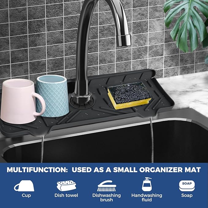 Kitchen Sink Faucet Splash Guard Silicone Sink Faucet Drying Mat Faucet Handle Drip Catcher Tray Dish Sponge Holder Kitchen Sink Accessories Sink Protector Home Kitchen Organization Gadgets Organizer