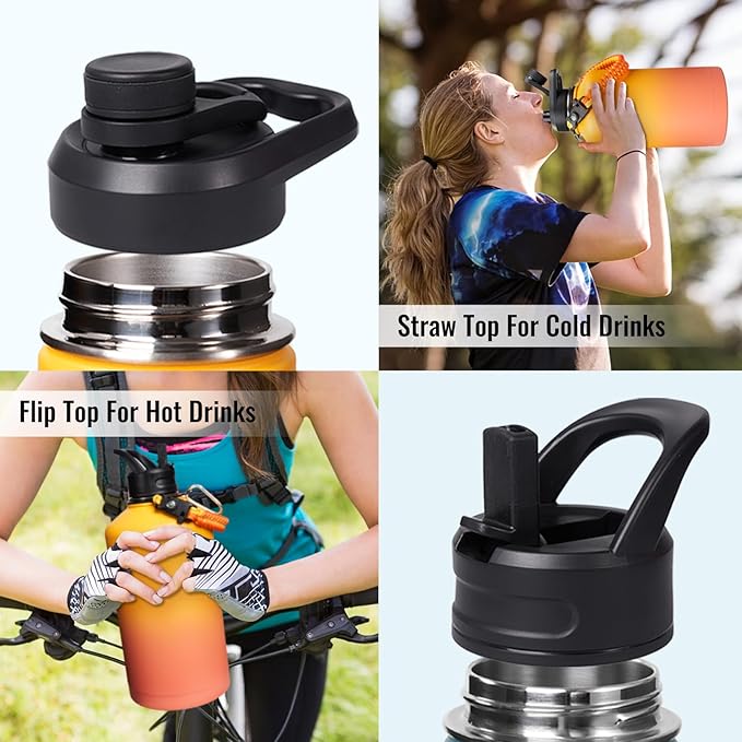 Gallon Water Bottle with Straw&Spout Lid, 128oz Stainless Steel Water Jug with Handle and Wide Mouth, One Gallon Vacuum Double Walled Jug for Sports, Outdoors. Yellow&Orange 128oz