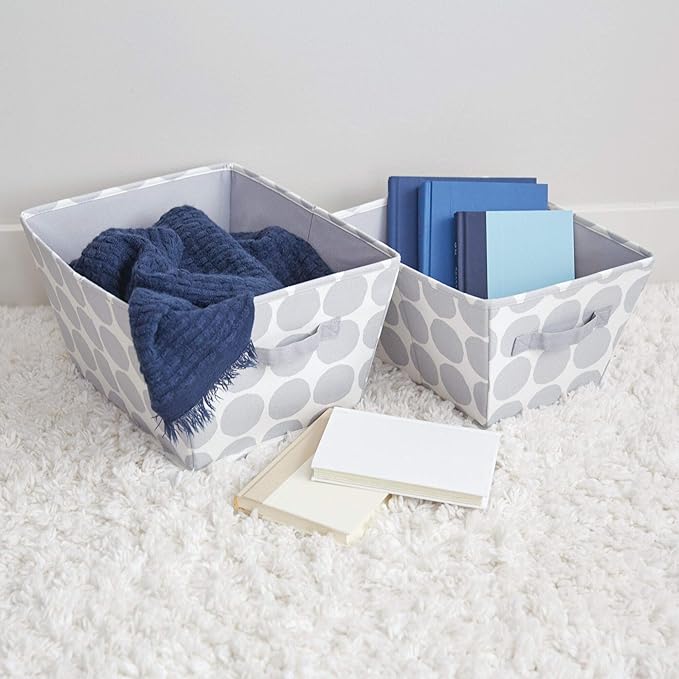 iDesign Dot Fabric Storage Bin, Angled Medium Basket Container with Dual Side Handles for Closet, Bedroom, Toys, Nursery - Gray