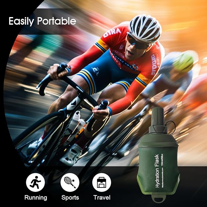 250ml Soft Flask, TPU Collapsible Soft Water Bottle for Hydration Pack, Running Vest, Folding Water Bottle for Hiking Cycling Climbing-1Pcs, Green