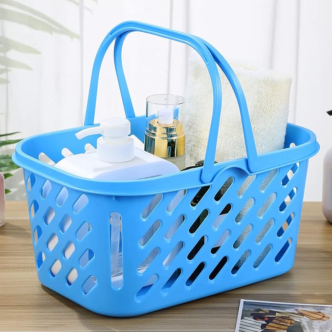 Alipis Play Grocery Basket Mini Shopping Basket Plastic Grocery Basket with Handle, Toys Storage Organizer Kitchen Storage Baskets, Blue, 2Pcs