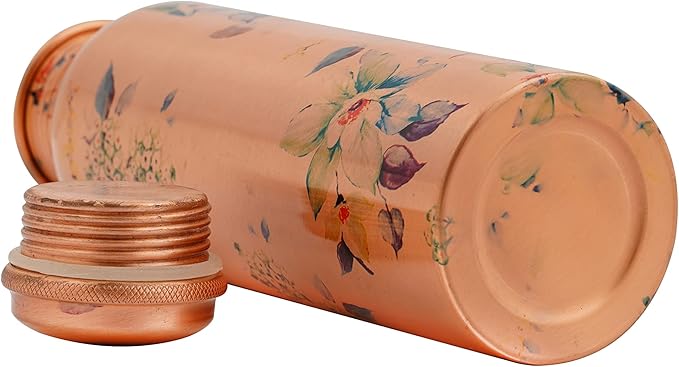 Copper Water Bottle Ayurvedic Copper Water Bottle for Drinking 32oz/ 1 Ltr Antique Carafe with lids Pure Copper Water Bottle for Gym, Office Hiking,Travel Outdoor Water Vessel