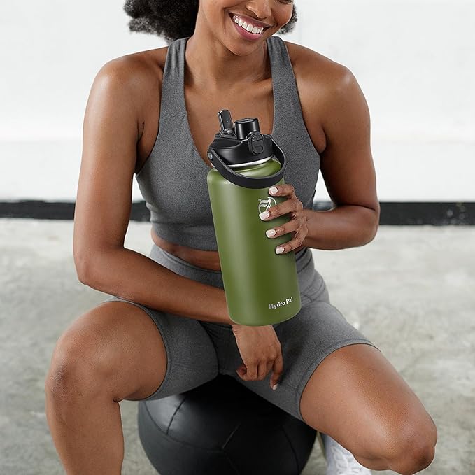 Half Gallon Insulated Water Bottle with 2-in-1 Lid (Chug Lid/Straw Lid), 40/64oz Double Walled Vacuum Stainless Steel Water Bottles, Water Jug with Straw