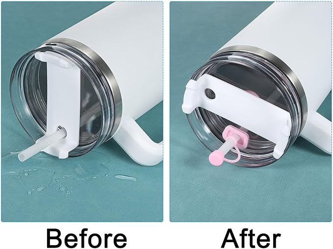 PATIKIL Silicone Spill Stopper for Straw Cup 1.0 40oz/ 30oz, Set of 6 Tumbler Accessories Including 2 Straw Cover Cap, 2 Square Spill Stopper and 2 Round Leak Stopper, Pink/Blue