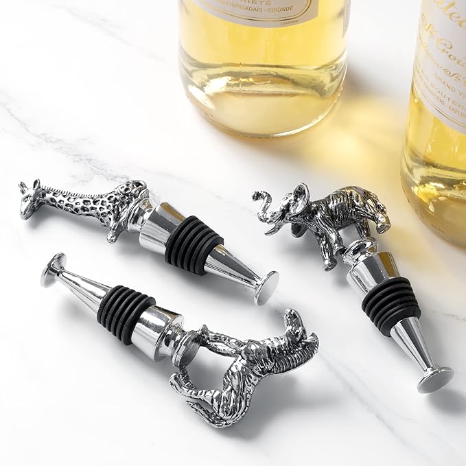 Homestia Wine Bottle Stoppers for Glass Bottles, Elephant Bottle Stopper Reusable Wine Corks Wine Tool, Zinc-Alloy Silicone Wine Stoppers, Wine Toppers with Decors