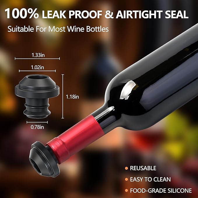 Electric Wine Saver Pump with 4 Reusable Vacuum Wine Stoppers, Rechargeable Automatic Wine Bottle Sealer for Keeps Wine Fresh, Gifts for the Elderly and Arthritis Sufferers