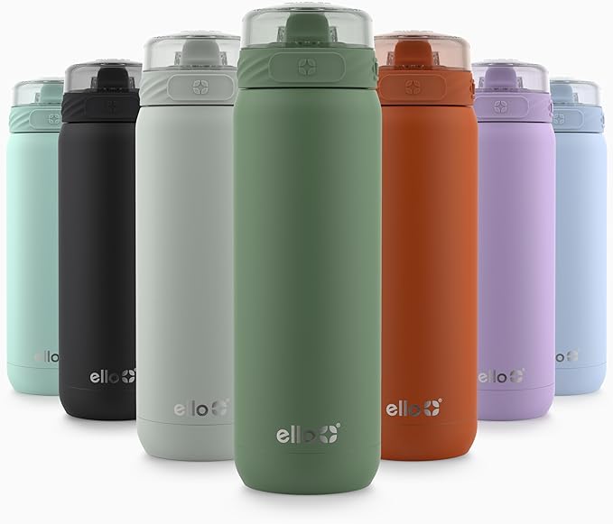 Ello Cooper 22oz Stainless Steel Water Bottle Vacuum Insulated with Straw and Carry Handle, Leak Proof Locking Lid with Soft Silicone Spout, Fits Car Cupholder, Dishwasher Safe, Acorn Squash