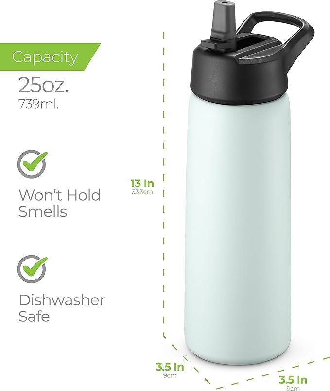 SipX™ Triple-Insulated Stainless Steel Water Bottle 25oz. With 3 Lids, BPA-Free Reusable Insulated Water Bottle Keeps Cold 24 Hours, Metal Water Bottle Made Of Sustainable Material For Hiking & Biking