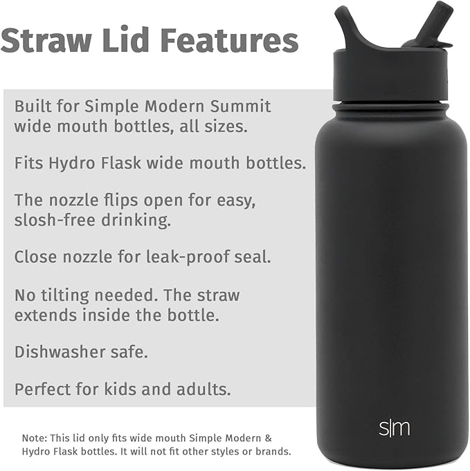 Simple Modern Straw Lid Replacement Straws - Four Pack - Fits All Summit and Hydro Flask Wide Mouth Water Bottle Sizes - Insulated Cap for 10, 12, 14, 16, 18, 20, 22, 24, 32, 40, 64 & 84 oz - Clear
