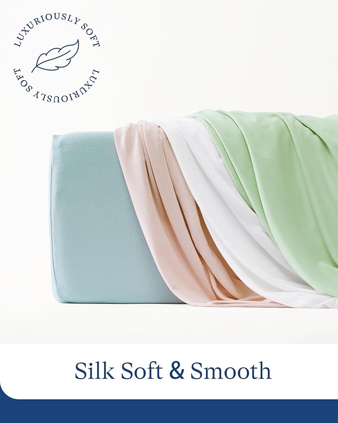 Supersoft Pack and Play Sheets Fitted, Premium Bamboo Viscose Mini Crib Sheets, Pack N Play Mattress Sheets, Graco Playard Baby Sheets Neutral for Boys Girls, 5'' Deep Pocket 2-Pack