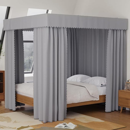Grey Canopy Bed Curtains - 4 Corner Post Bed Curtains Canopy Queen Bed Canopy Curtains for Adults Girls Bedroom Decoration(Grey, Queen)