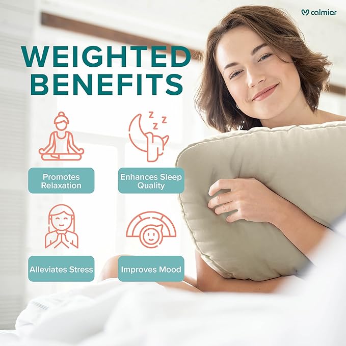 Calmier - 6 lb Sensory Weighted Pillow - Glass Bead Filled Hug Pillow - Ultra Plush Cozy Weighted Pillows for Adults and Kids - Child Sensory Pillow - Weighted Lap Pad (Tan - Minky, 6 LBS)