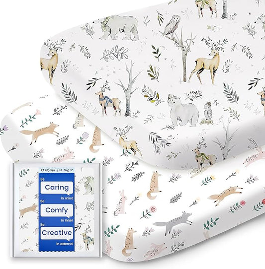 Bassinet Sheets for Baby Boy Girl, TotBasic Buttery Soft Universal Bassinet Fitted Sheet, Compatible with Halo, Mika Micky, Baby Delight, Dream On Me, Maxi COSI and More Bassinet Mattress(Woodland)