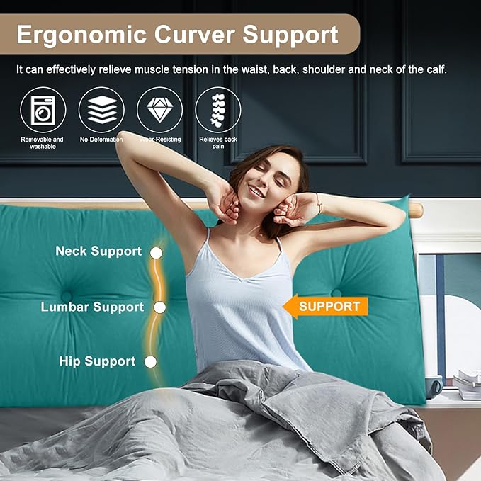 Large Triangular Headboard Pillows Long Backrest Positioning Support Bolster Cushion for Daybed Fluffy Quality Plush Body Wedge Pillow with Removable Cover(Light blue-Full-54x8x20in)