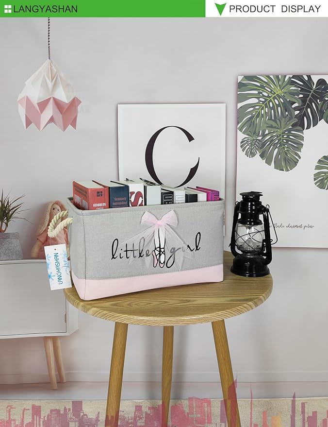 LANGYASHAN Rectangular Storage Bin Collapse Canvas Fabric Cartoon Storage Basket with Handles for Organizing Home Kitchen Boys and Girls Toys Office Closet Shelf Baskets (Rec lace)