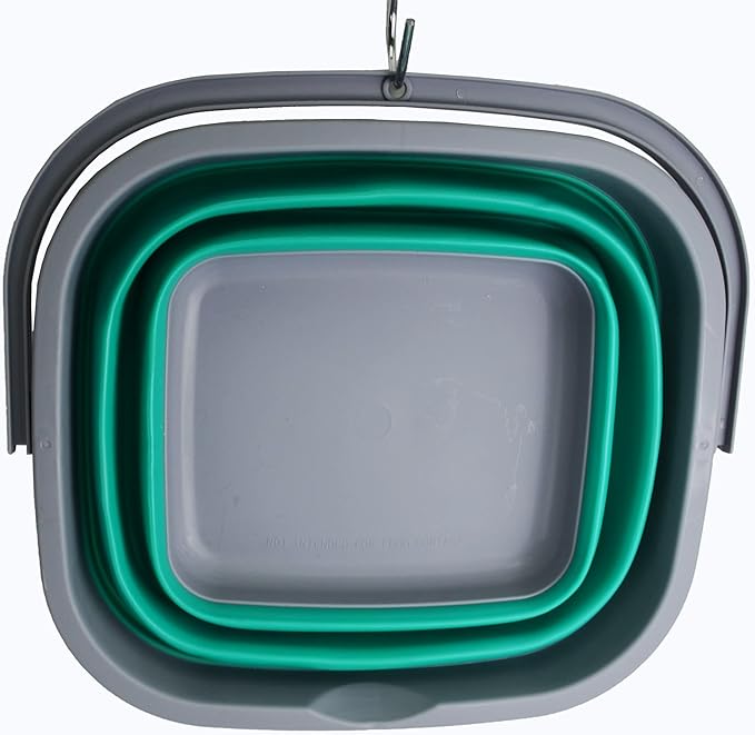 SAMMART 10L (2.6 gallon) Collapsible Rectangular Handy Bucket (Dark Grey/Bluish-Green (Set of 2))