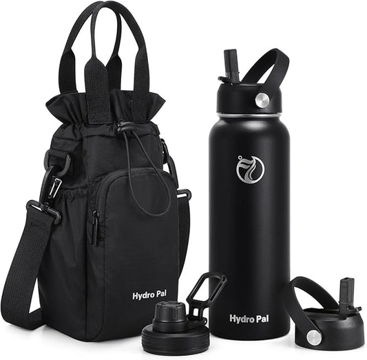 Insulated Water Bottles 40 oz with 2 Leak Proof Lids & Water Bottle Holder, Wide Mouth Sport Water Bottle with Straw, Reusable Stainless Steel Water Flask, Double Walled Vacuum Thermos