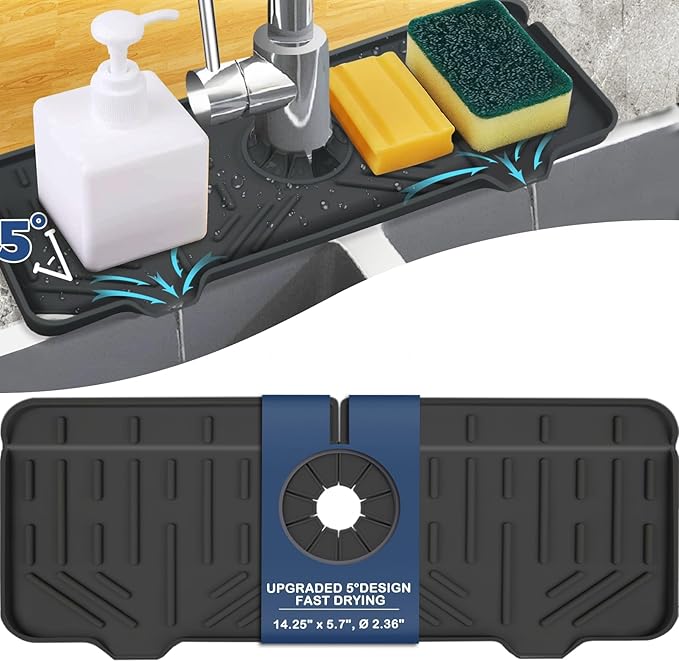 Kitchen Sink Faucet Splash Guard Silicone Sink Faucet Drying Mat Faucet Handle Drip Catcher Tray Dish Sponge Holder Kitchen Sink Accessories Sink Protector Home Kitchen Organization Gadgets Organizer